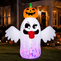 Witchwood™ 6FT Halloween Inflatable Ghost with Pumpkin Head, Light-Up Blow Up Outdoor Yard Decoration with White and RGB LED Lights