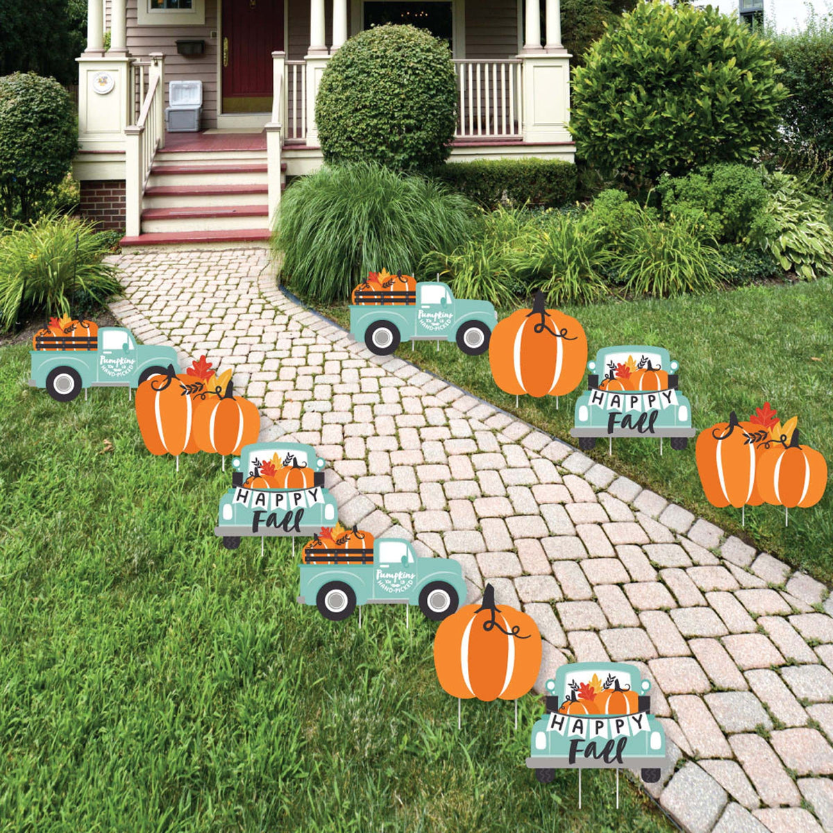 Witchwood™ Big Dot of Happiness Happy Fall Truck - Lawn Decorations - Outdoor Harvest Pumpkin Party Yard Decorations - 10 Piece