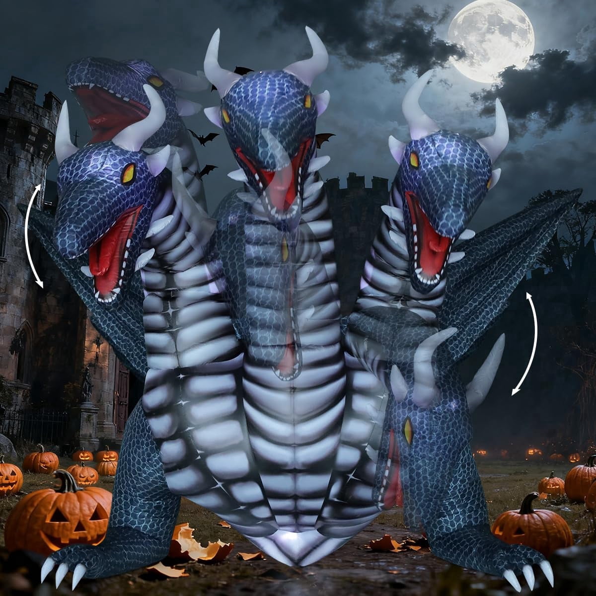 Witchwood™ COMIN 15.6 FT Long Animated Halloween Inflatables Outdoor Decorations Black Hydra Dragon - Giant Yard Blow Up Decoration Built-in LED Lights for Halloween Party Yard Lawn Garden Patio Decor