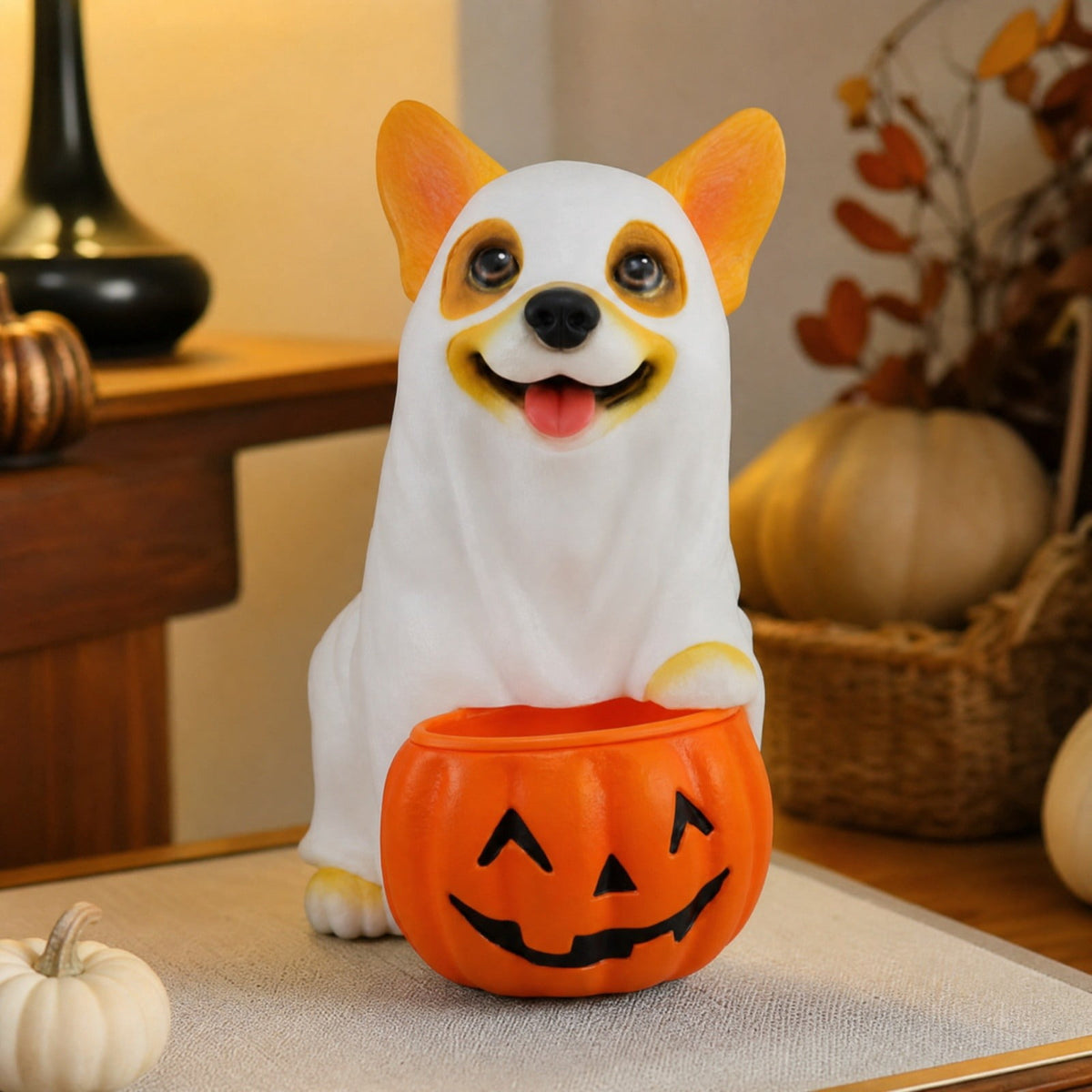 Witchwood™ Clearance! Halloween Ghost Dog Statue with Pumpkin Candy Bowl, 14" LED Ghost German Shepherd Blow-Molded Figurine Outdoor, Halloween Candy Holder Decoration Gift for Porch Yard Patio Indoor