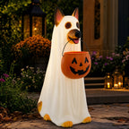 Witchwood™ Clearance! Halloween Ghost Dog Statue with Pumpkin Candy Bowl, 14" LED Ghost German Shepherd Blow-Molded Figurine Outdoor, Halloween Candy Holder Decoration Gift for Porch Yard Patio Indoor