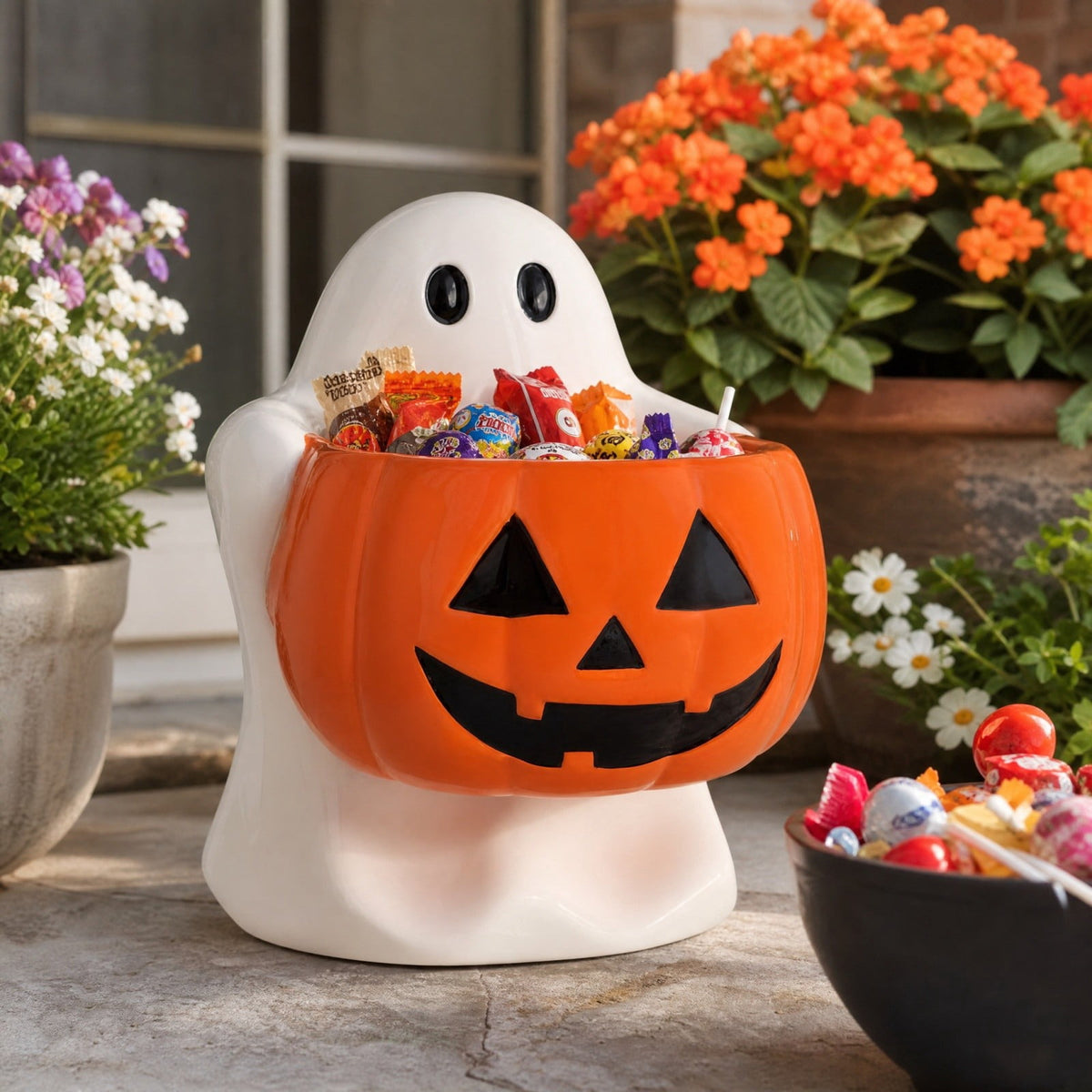 Witchwood™ Clearance! Halloween Ghost Dog Statue with Pumpkin Candy Bowl, 14" LED Ghost German Shepherd Blow-Molded Figurine Outdoor, Halloween Candy Holder Decoration Gift for Porch Yard Patio Indoor