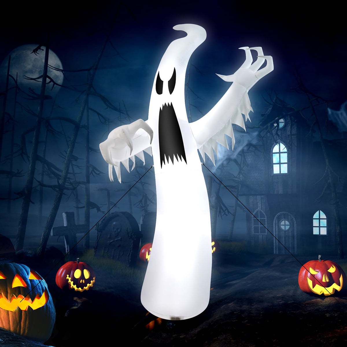 Witchwood™ Costway 12ft Halloween Inflatable Ghost Quick Blow up w/LED Lights Outdoor Yard Scary Decoration