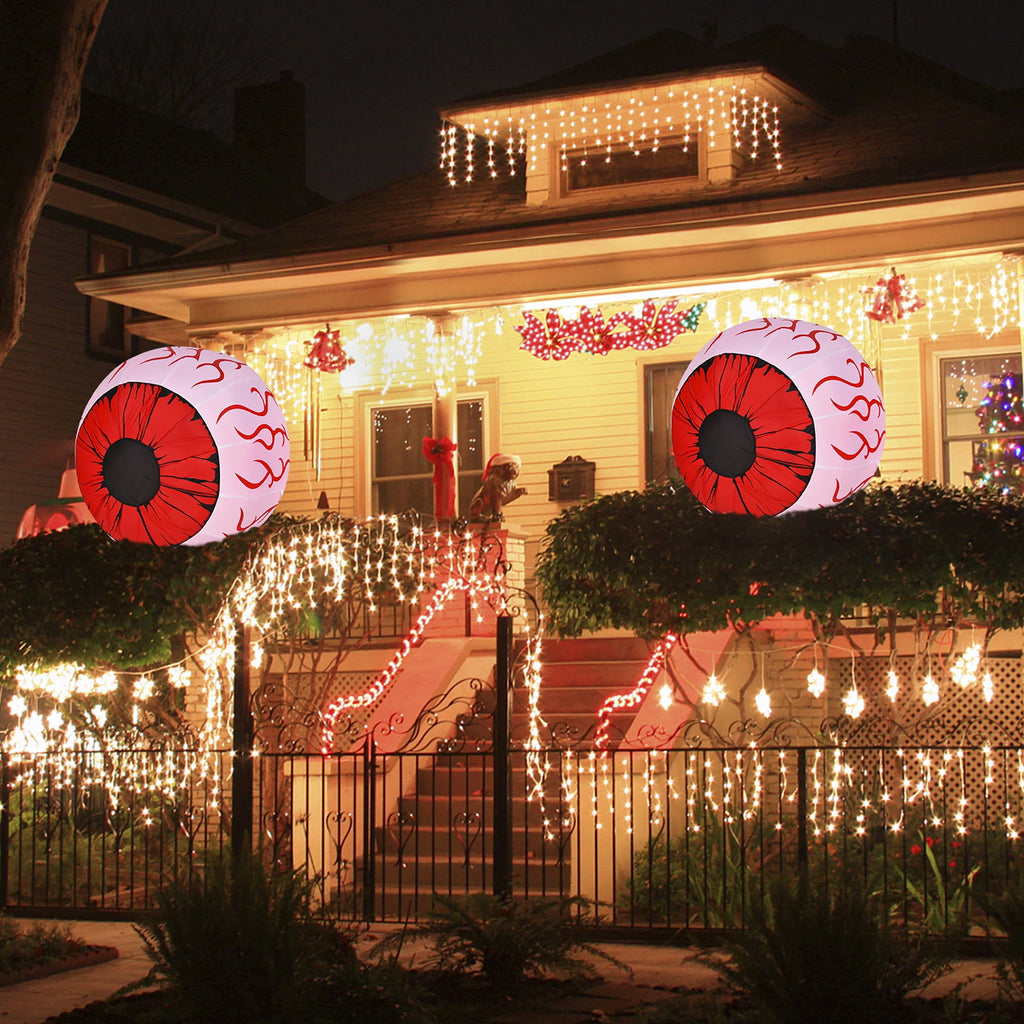 Witchwood™ Costway 2 Pack 3 FT Halloween Inflatable Eyeballs w/ Air Blower & Red LED Lights
