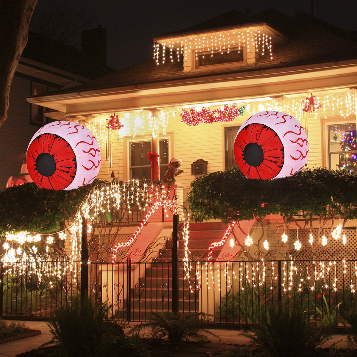 Witchwood™ Costway 2 Pack 3 FT Halloween Inflatable Eyeballs w/ Air Blower & Red LED Lights