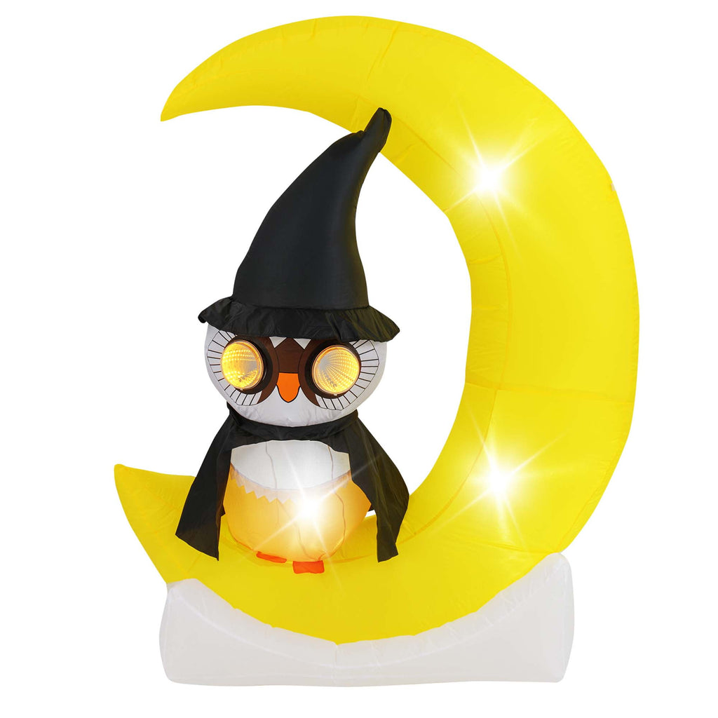 Witchwood™ Costway 4.3 x 5.1 ft Inflatable Owl on Moon LED Lighted Halloween Decoration w/ Large Moon & Wizard Owl w/ Stakes & Sandbags
