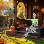 Witchwood™ Costway 5.5 FT Poseable Halloween Skeleton Life-Size Decoration with Built-in Lights Green