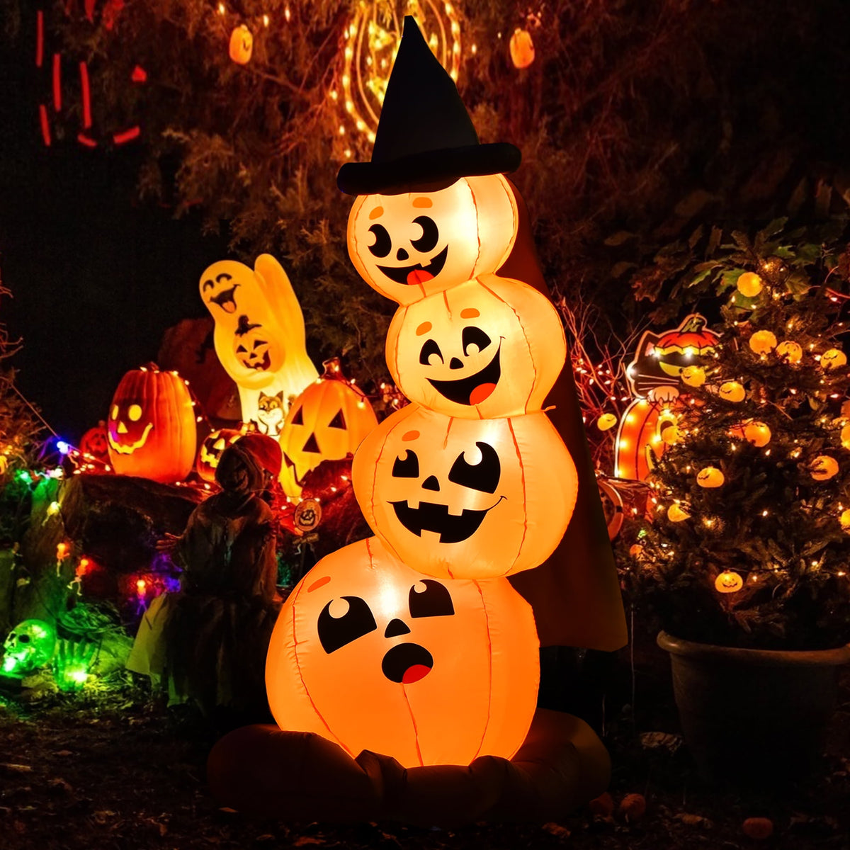 Witchwood™ Costway 6.8FT Halloween Inflatable Pumpkin Combo Blow up Pumpkins w/ Witch?s Hat