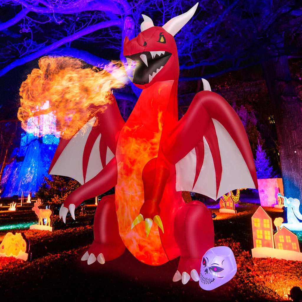Witchwood™ Costway 8 FT Halloween Inflatable Red Dragon with Wings & Skull Holiday Decoration Light