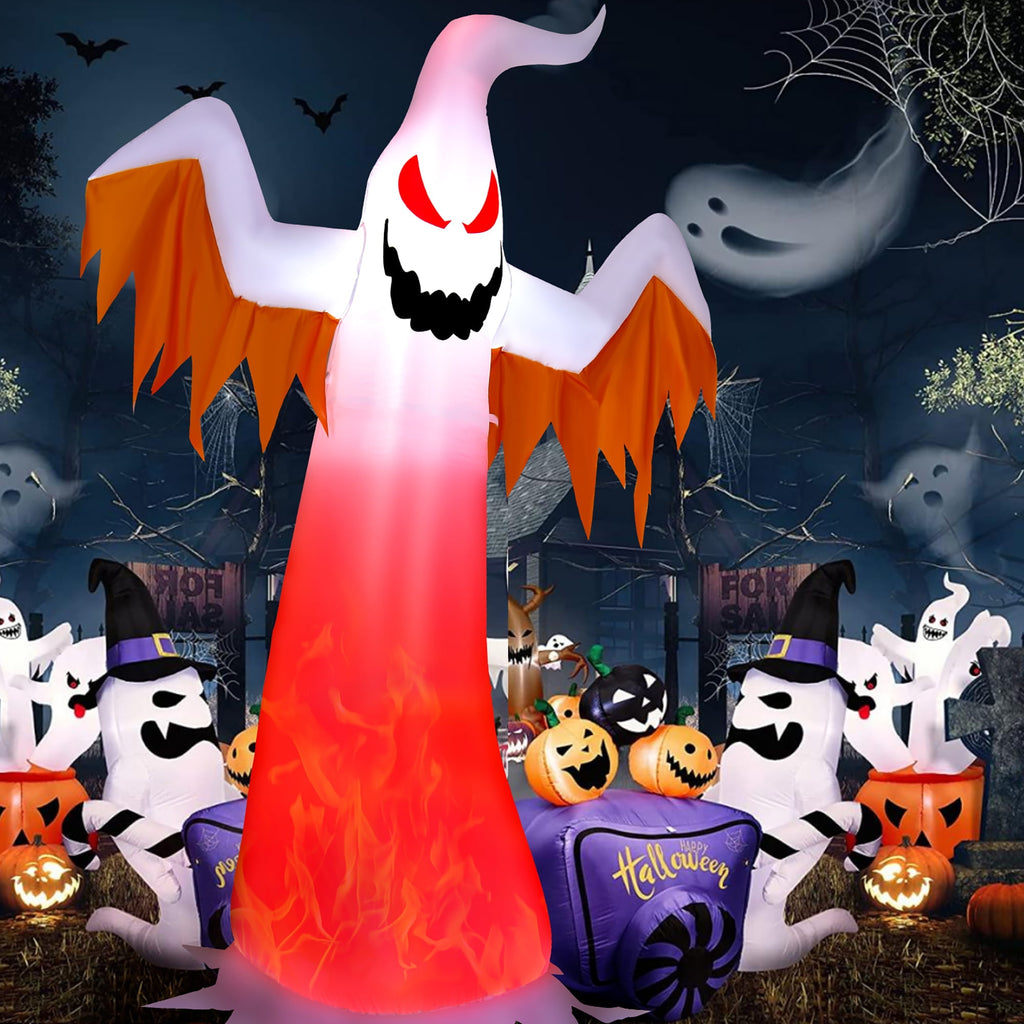 Witchwood™ Costway 8 FT Halloween Inflatable White Ghost with Rotatable Flame LED Lights