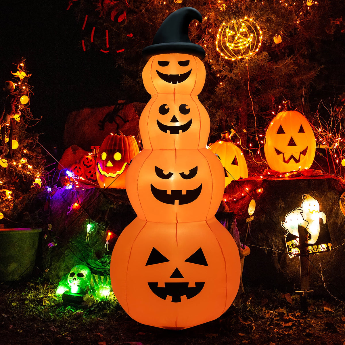Witchwood™ Costway 8FT Halloween Inflatable Stacked Pumpkins Blow-up Holiday Decoration w/ LED Lights