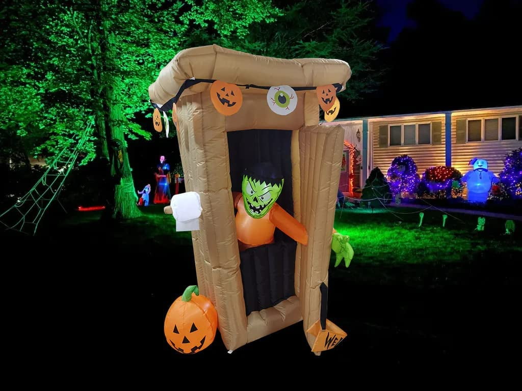 Witchwood™ CozyBox 6FT Halloween Animated LED Inflatable Spooky Outhouse with Monster Holiday Yard Decoration