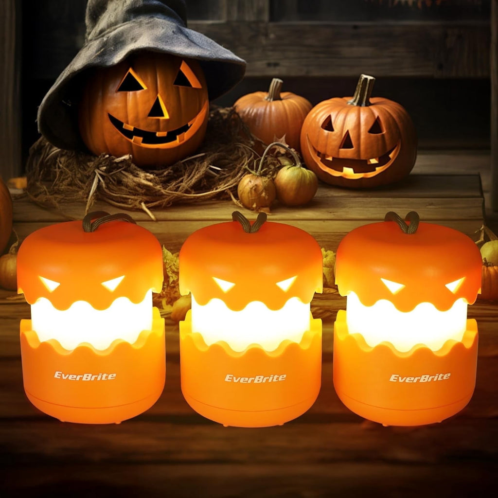 Witchwood™ EverBrite 3-Pack Halloween Pumpkin Lantern, Collapsible Jack O Lantern Pumpkins with Lanyard, Halloween Party Favors, Light up Pumpkin Outdoor for Halloween Party Decoration, Battery Included