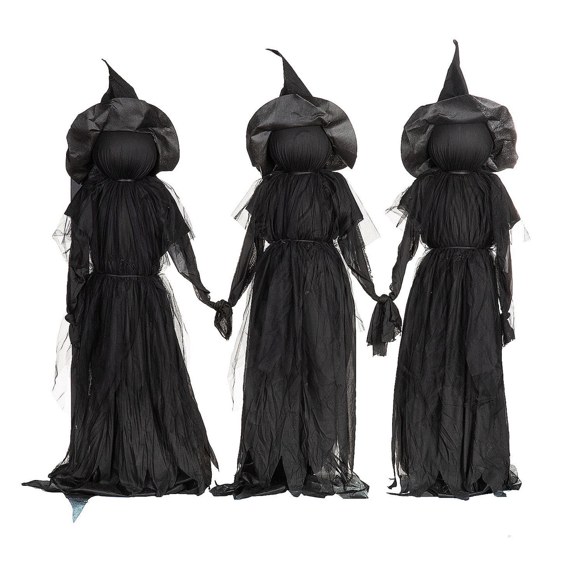 Witchwood™ Evergreen Set of 3 LED Lighted Halloween Witch Stakes, 4' Tall for Garden Lawn or Patio