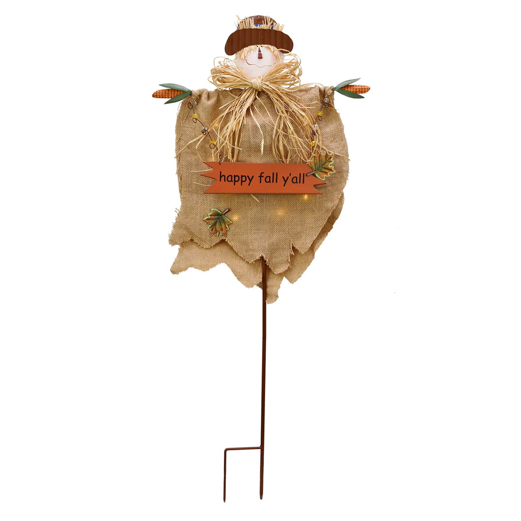 Witchwood™ Fall Scarecrow Yard Stake with LED Lights Happy Fall Ya'll Scarecrow Garden Stake Autumn Harvest Halloween Thanksgiving Outdoor Yard Decorations