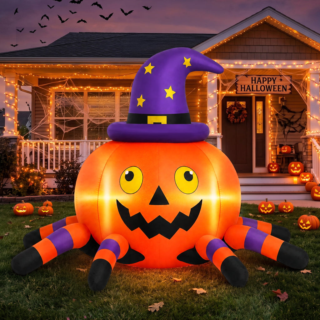 Witchwood™ 6.2FT Halloween Inflatable Decorations Pumpkin Spider with LED Lights, Halloween Blow Ups for Yard Party