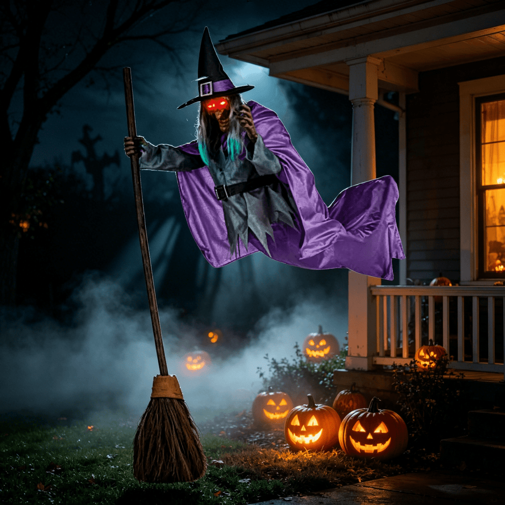Witchwood™ Witch Decorations Halloween 6 FT Scary Flying Witch Decorations Animatronics Halloween Props with Scary Sounds and Lights Decorations for Outside Indoor Garden Yard
