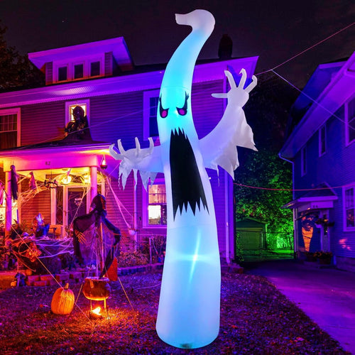 Witchwood™ 12 FT Height Halloween Inflatable Outdoor Colorful Dimming Ghost, Blow Up Yard Decoration Clearance with LED Lights Built-in for Holiday/Party/Yard/Garden