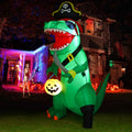 Witchwood™ 7FT Outdoor Halloween Decorations Halloween Dinosaur Inflatable, Halloween Inflatables Blow up Dinosaur, Green Pirate Dino Halloween Decorations Dinosaur Halloween Inflatable for Holiday/Party