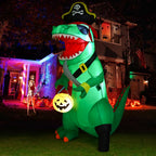 Witchwood™ 7FT Outdoor Halloween Decorations Halloween Dinosaur Inflatable, Halloween Inflatables Blow up Dinosaur, Green Pirate Dino Halloween Decorations Dinosaur Halloween Inflatable for Holiday/Party