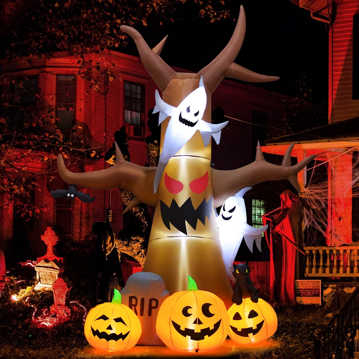 Witchwood™ Halloween Inflatable 11.8 FT Inflatable Halloween Tree, Halloween Inflatable Tree Scary Halloween Blow Up Tree with LED Lights, Outdoor Halloween Decorations Clearance for Halloween/Holiday