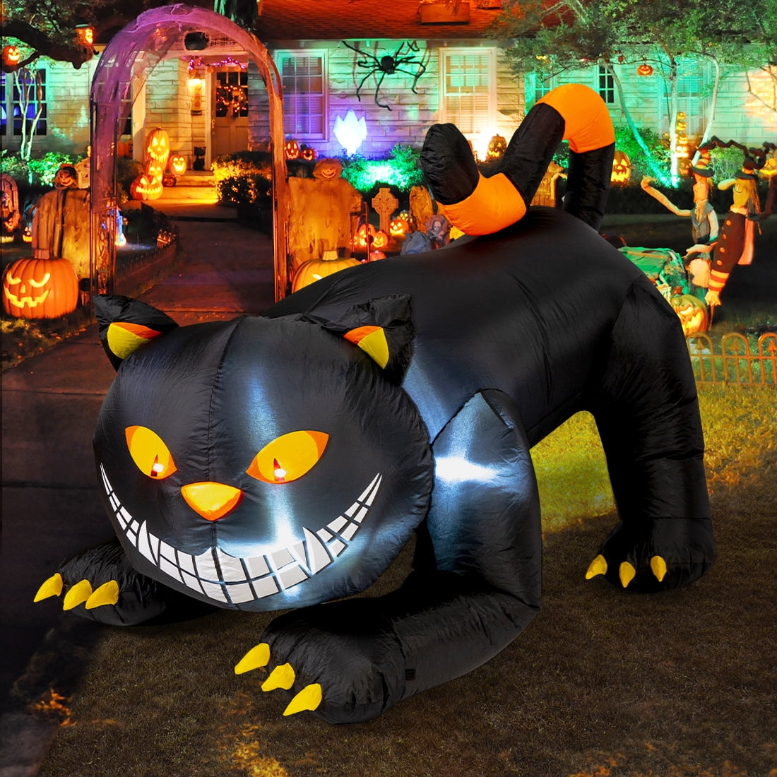 Witchwood™ Halloween Inflatable 6 FT Black Cat Inflatable Moving Head, Scary Halloween Decorations Black Cat with LED Lights Built-in, Halloween Outdoor Decorations Clearance for Holiday/Party/Yard/Garden