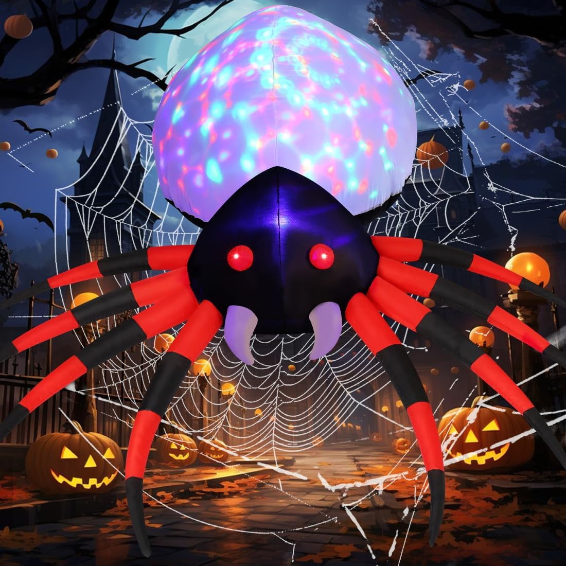 Witchwood™ Halloween Inflatable 8.5 FT Halloween Spider Inflatable, Giant Blow Up Spider with Built-in Lights, Outdoor Inflatable Halloween Decorations Halloween Blowup for Holiday/Party/Yard