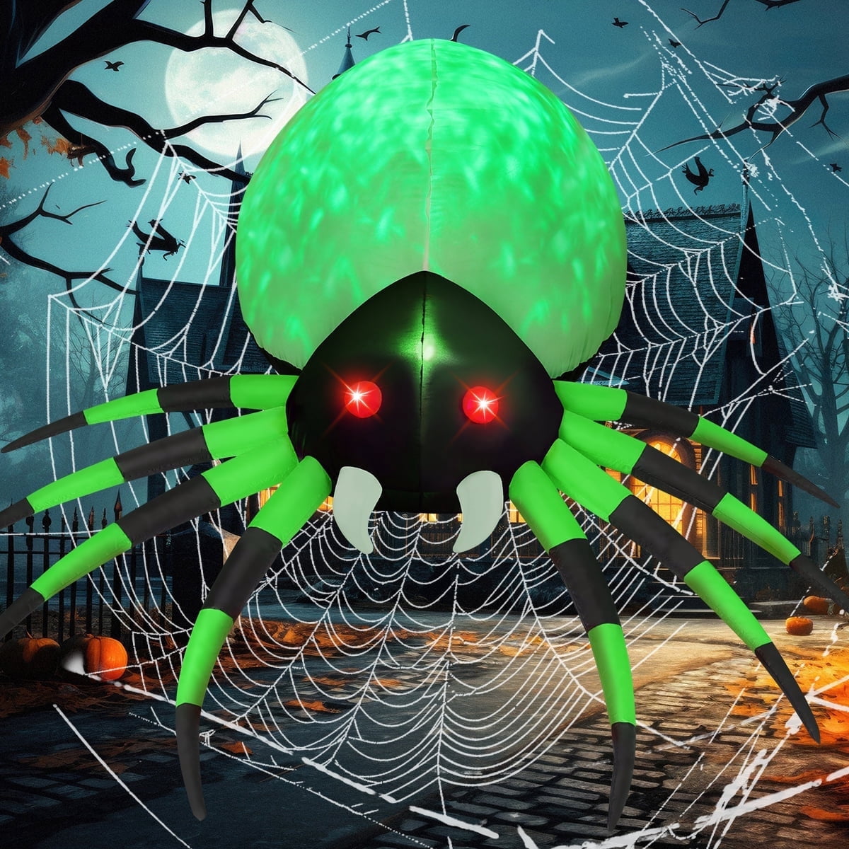 Witchwood™ Halloween Inflatable 8 FT Halloween Blow Up Spider, Halloween Inflatables Spider Giant Spider Inflatable with LED Lights Built-in, Outdoor Halloween Decorations Clearance for Halloween/Holiday
