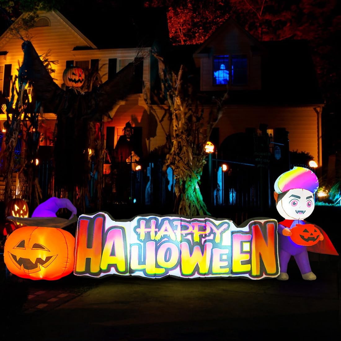 Witchwood™ Halloween Inflatables 11.5 FT Long Vampire With Pumpkin, Outdoor Halloween Inflatables Halloween Blow Ups with LED Lights, Funny Halloween Decorations Inflatables for Halloween Holiday Party