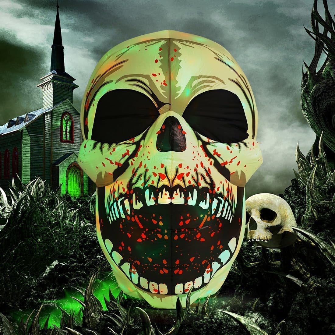 Witchwood™ Halloween Inflatables 4 FT High Halloween Inflatable Skull with Magic LEDs, Scary Skulls Inflatable Halloween Skull Inflatable, Outdoor Halloween Decorations Clearance for Holiday Party