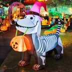 Witchwood™ Halloween Inflatables 5.7 FT Halloween Skeleton Dog Inflatable, Halloween Skeleton Puppy Inflatable with Build-in LEDs, Outdoor Halloween Decorations Clearance for Halloween Holiday Party