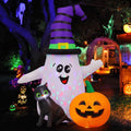 Witchwood™ Halloween Inflatables 5 FT Halloween Ghost Inflatable with LED Lights, Cute Ghost Blow Up with Wizard Hat Pumpkin Black Cat, Outdoor Halloween Decorations for Halloween Holiday Indoor Outdoor
