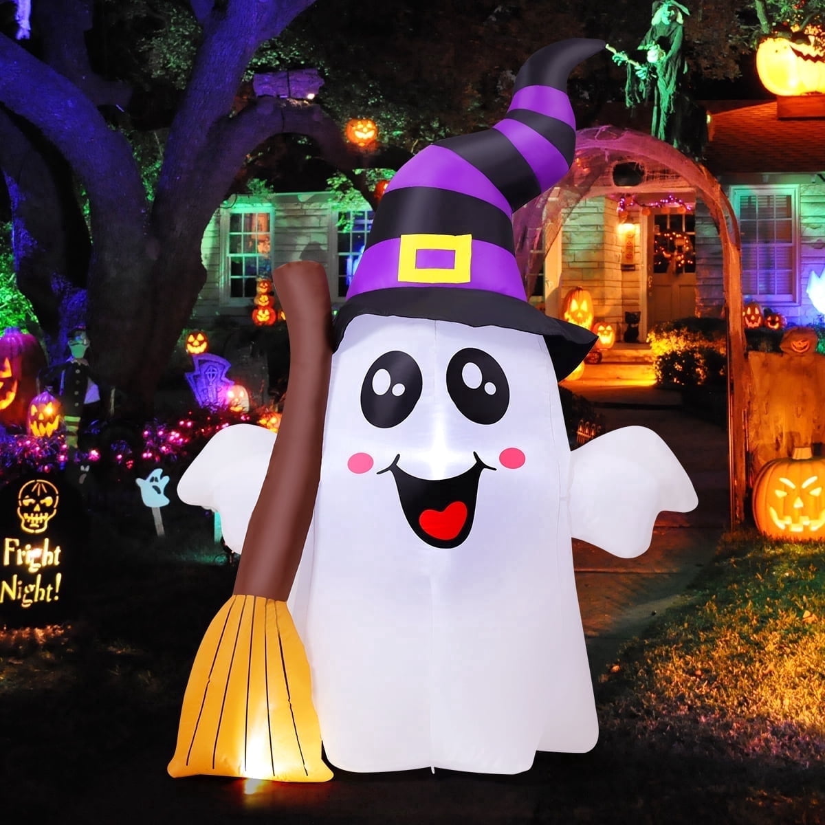 Witchwood™ Halloween Inflatables 6 FT Halloween Ghost Inflatable Grasping Broom with LED Lights, Blow up Ghost Cute Inflatable Ghost, Outdoor Halloween Decorations for Holiday Party Indoor Outdoor