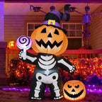 Witchwood™ Halloween Inflatables 6 FT Halloween Pumpkin Inflatable with Skull Body, Scary Blow Up Halloween Pumpkin Decoration with LED Lights, Outdoor Halloween Decorations Clearance for Holiday Party