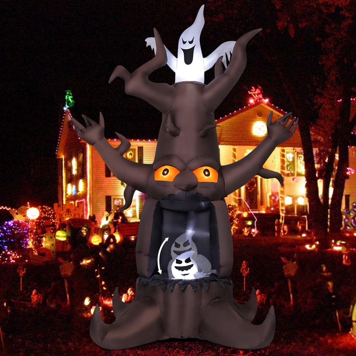 Witchwood™ Halloween Inflatables 9 FT Animated Halloween Tree Inflatables with Built-in LED lights, Scary Spooky Tree Inflatable with White Ghost, Outdoor Halloween Decorations for Halloween Holiday Party