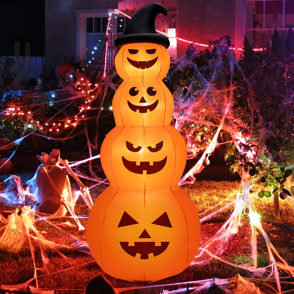 Witchwood™ Gymax 8 ft Inflatable Halloween Pumpkins Stack Holiday Decor w/ Built-in LED Lights