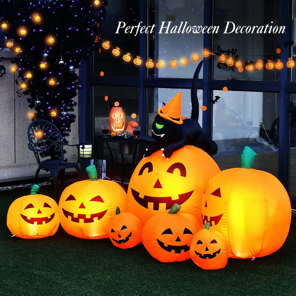 Witchwood™ Gymax Inflatable Pumpkin Combo Halloween Decoration 7.5ft Length w/ LED Lights