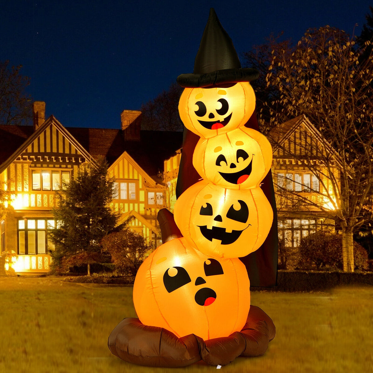 Witchwood™ Gymax Pumpkin Combo Halloween Yard Inflatable, with Built-in LED Lights 7'