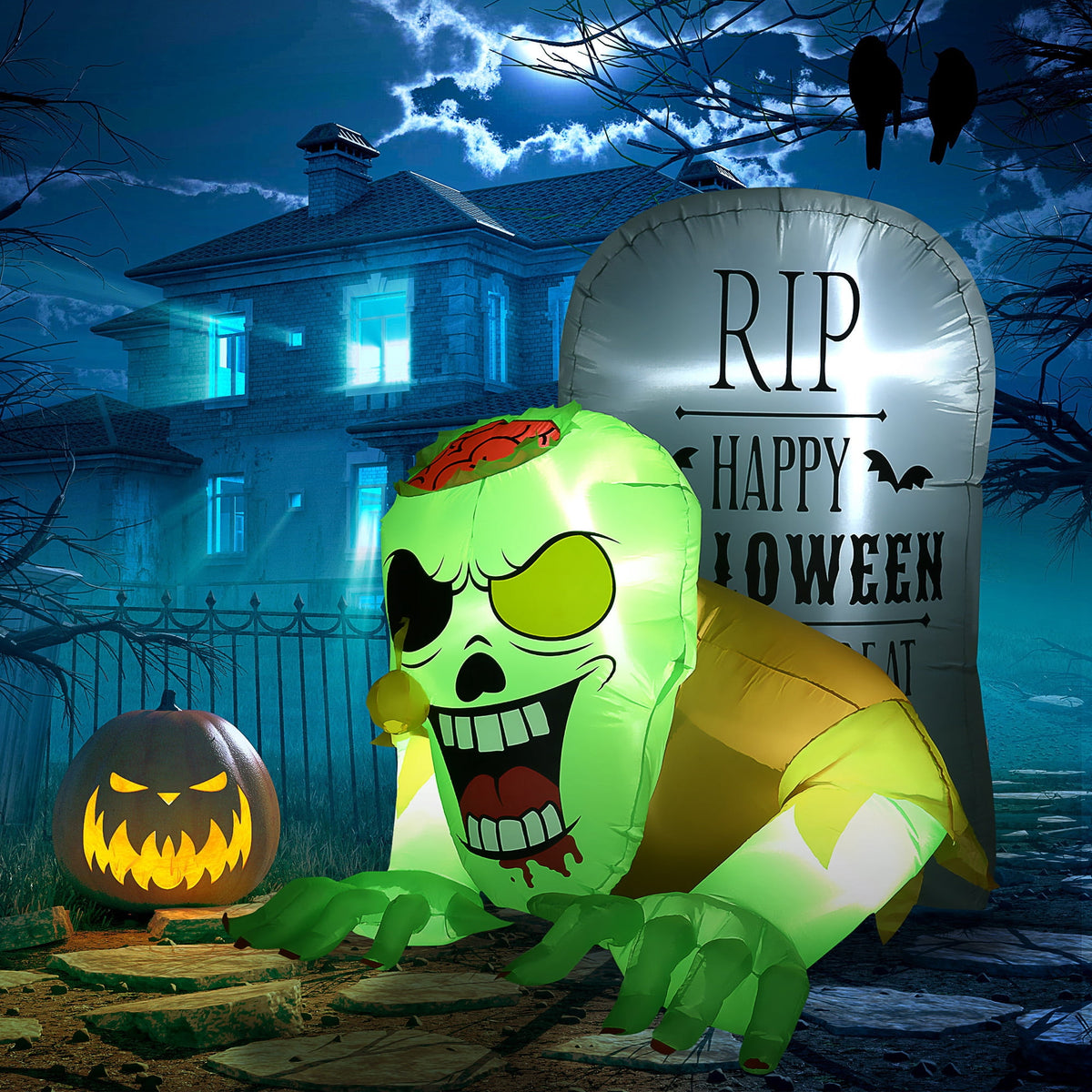 Witchwood™ HOMCOM 8ft Inflatable Halloween Mirror Face Ghost, Outdoor LED Display