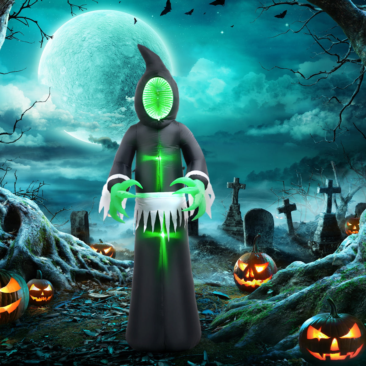 Witchwood™ HOMCOM 8ft Inflatable Halloween Mirror Face Ghost, Outdoor LED Display