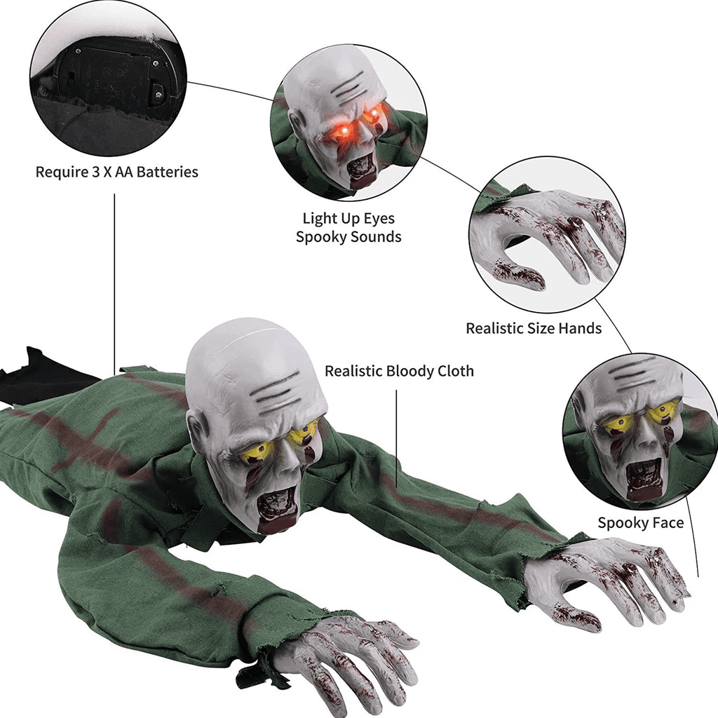 Witchwood™ Halloween Animated Decorations, Outdoor Crawling Zombie with Horror Sound & Glowing Eyes, Zombie Ground breaker Ghost for Graveyard, Lawn, Haunted House Prop Decor