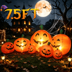 Witchwood™ 7.5 FT Long Halloween Inflatables Pumpkin Family Lighted,7 Pumpkins Blow Up Yard Decoration, Built-in LEDs, Stakes & Tethers Included for Outdoor Lawn Garden Halloween Decor
