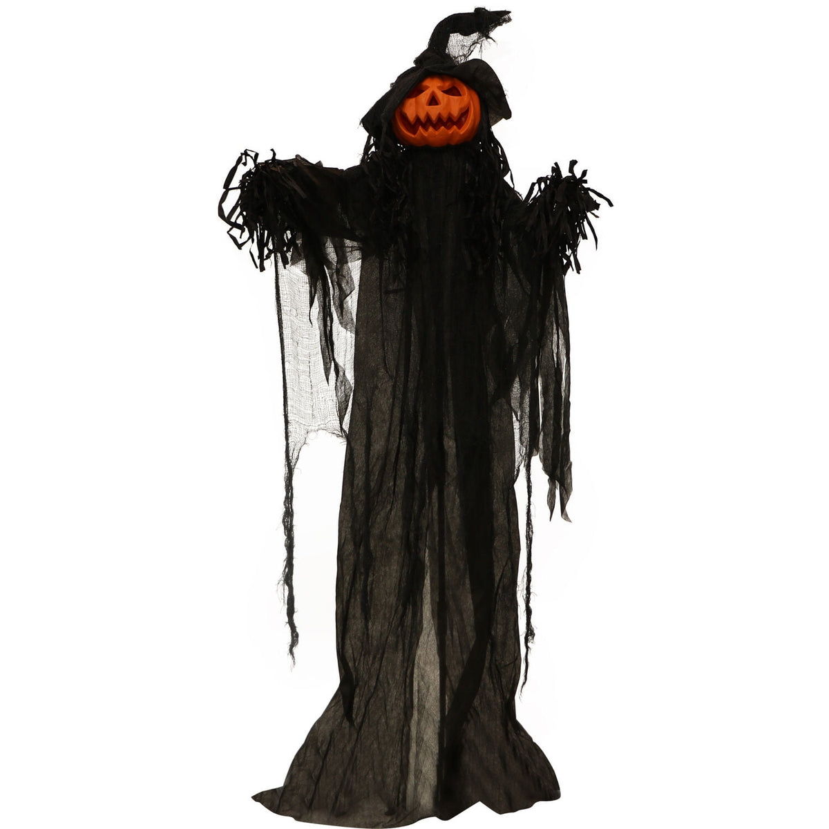 Witchwood™ 5.6-ft. Animatronic Pumpkin, Indoor/Outdoor Halloween Decoration, Multicolor LED Eyes, Poseable, Gourdy