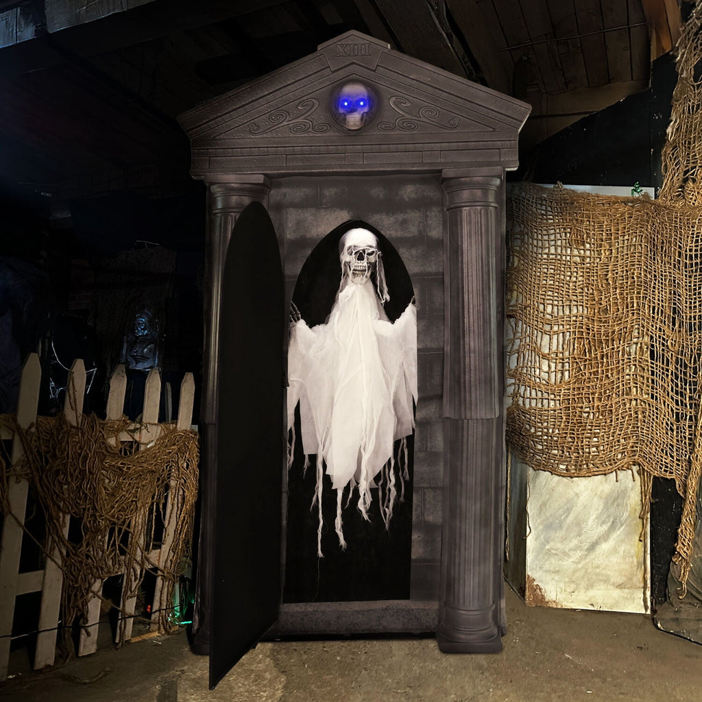Witchwood™ 6.7 ft. Motion-Triggered Mausoleum Halloween Animatronic by Tekky, HHMAUSOLEUM-1FLSA