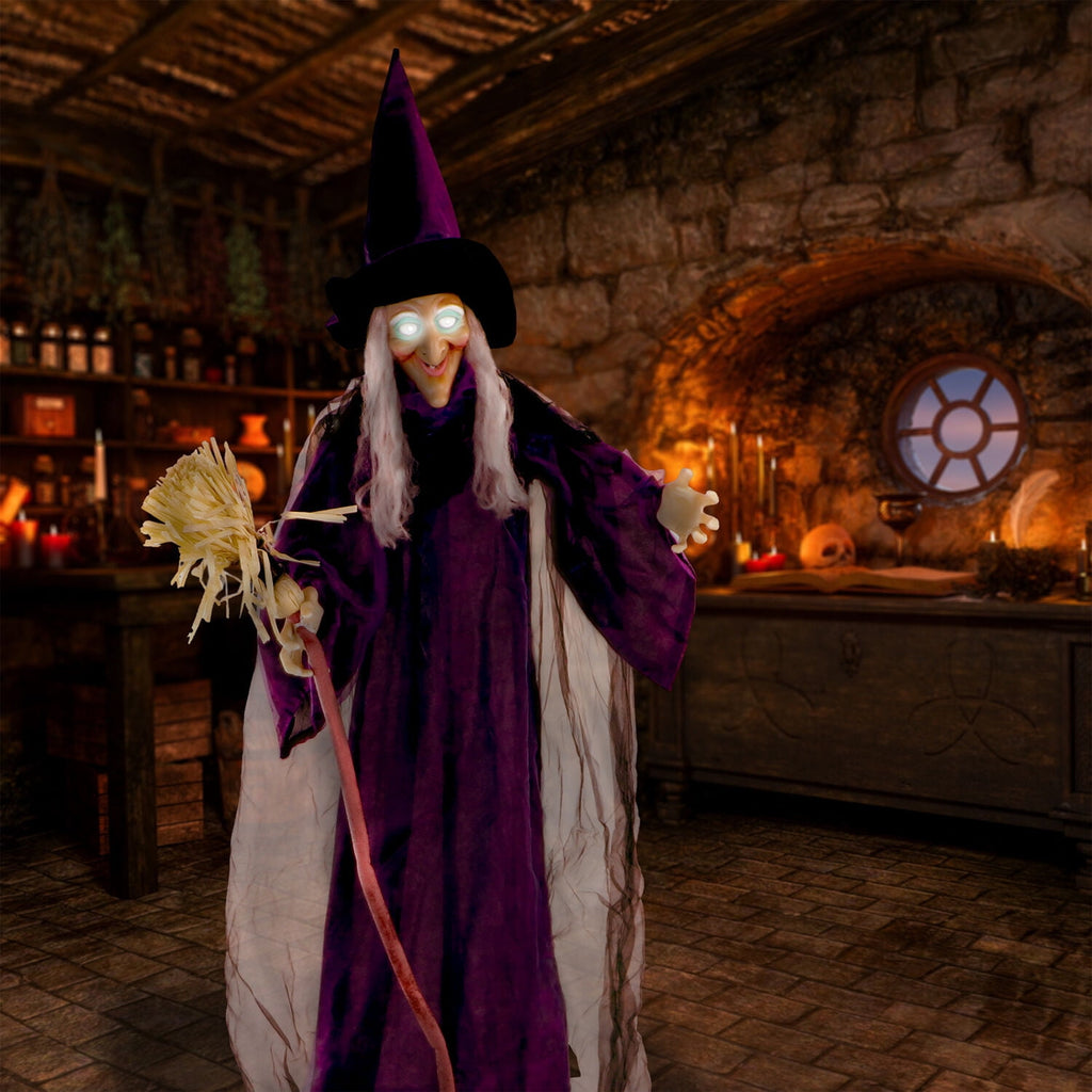 Witchwood™ Life-Size Animated Talking Witch w/ Broomstick, 6 ft Halloween Decoration, HHWITCH-5FLSA