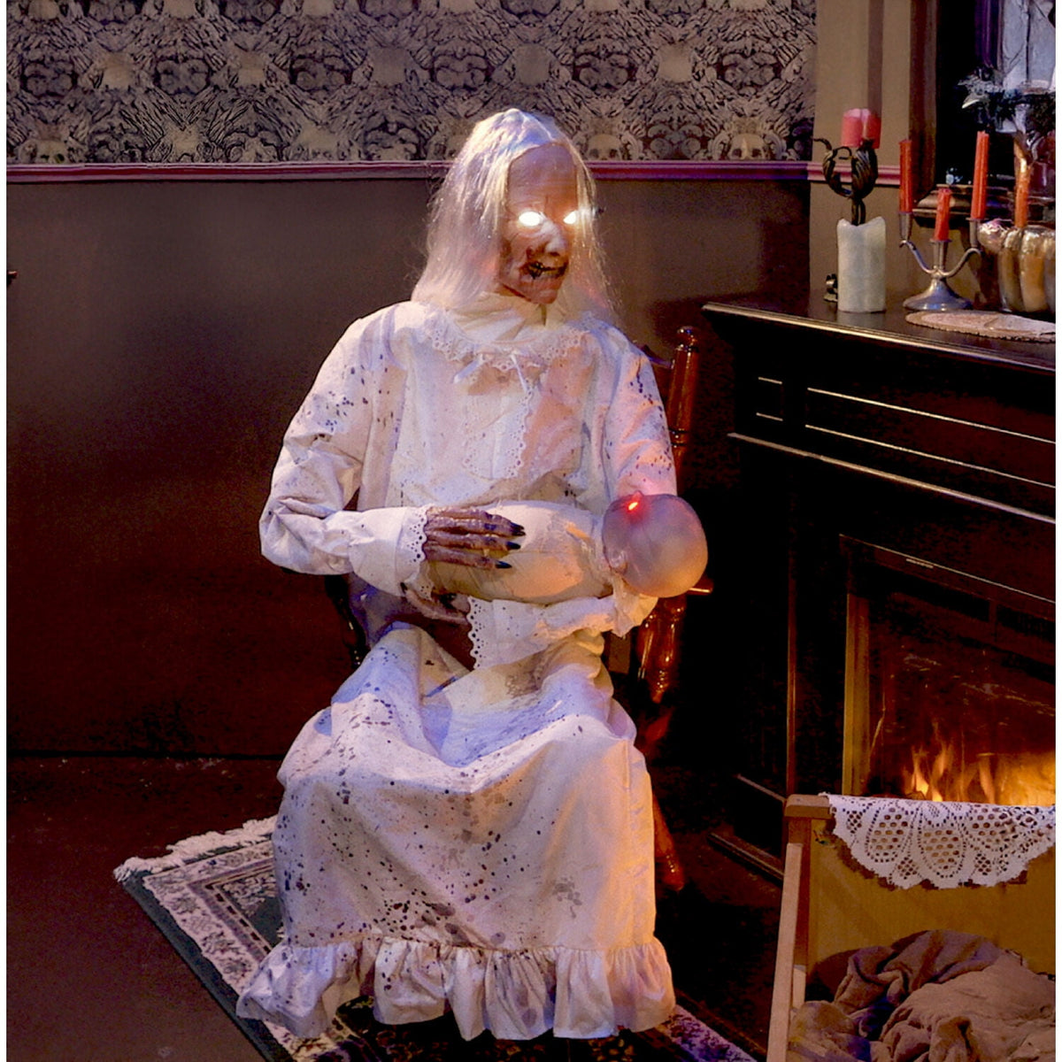 Witchwood™ 2.9 ft Animatronic Gravely Granny by Tekky Halloween Decoration with Motion-Activated Sounds, HHGRVLYGRNY-1FLSA