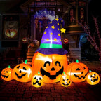 Witchwood™ 8.7ft Halloween Inflatables Pumpkins 7 Blow Up Decor with Witches Hat, Built-in LED Lights for Halloween Party, Yard, Garden, Lawn