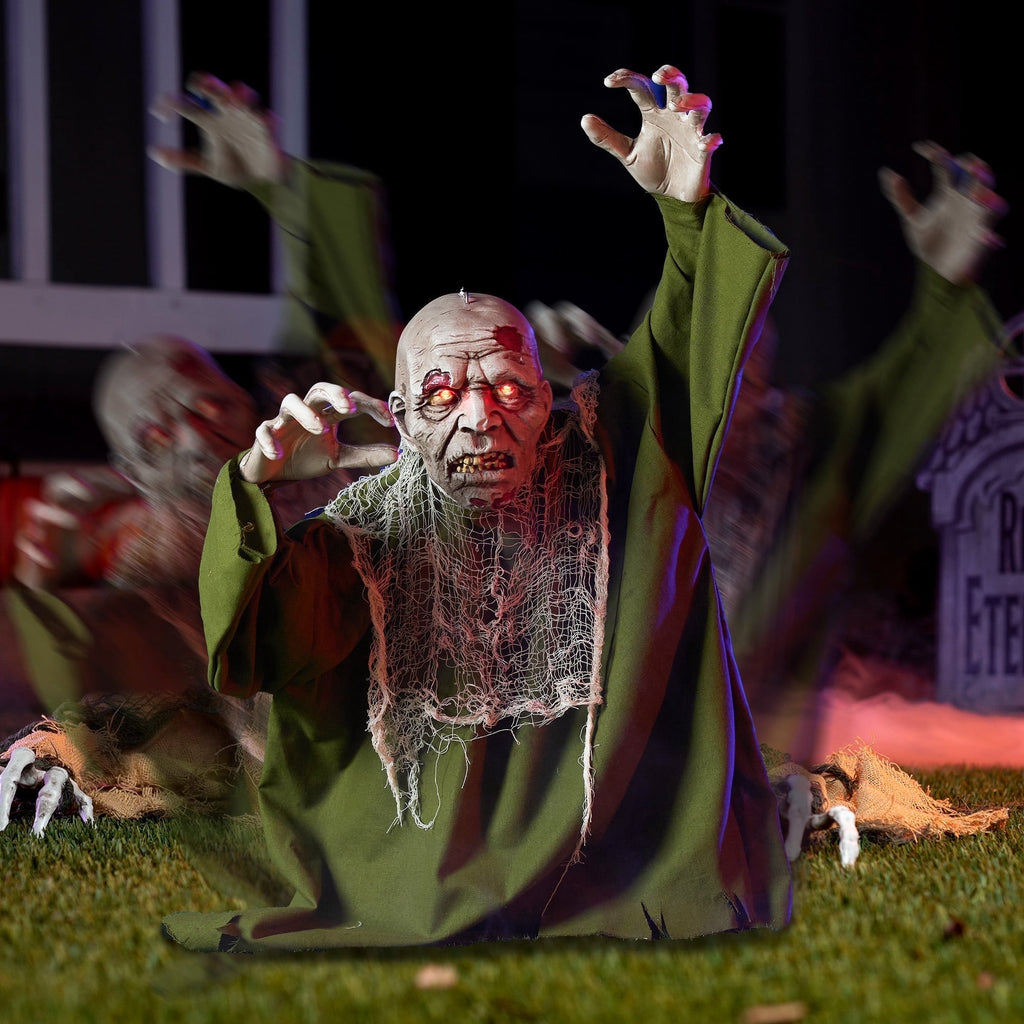 Witchwood™ Halloween Groundbreaker Animated Halloween Decorations Zombie with Crawling Creepy Animatronic Decorations with Movable Arms,Outdoor Scary Halloween Yard Decorations