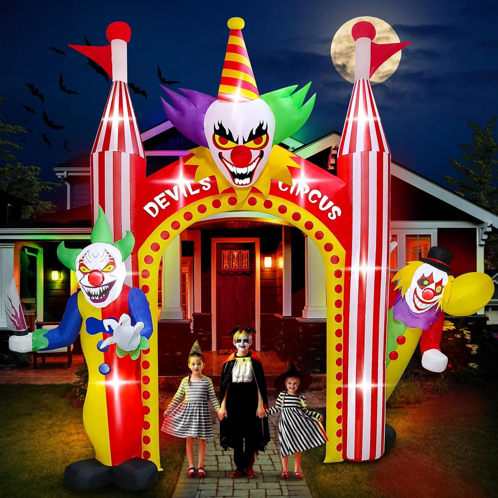 Witchwood™ 12FT Giant Clown Inflatable Archway with Built-in Lights ? Scary Outdoor Yard Decorations for Garden, Lawn, and Indoor Halloween Decor