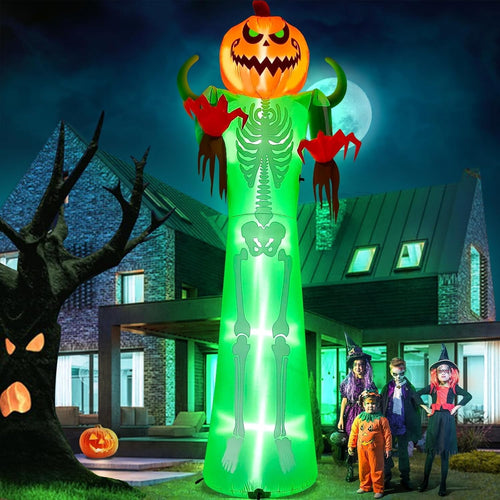 Witchwood™ 12FT Halloween Inflatable with LED Lights ? Giant Pumpkin & Skeleton Outdoor Decoration for Yard, Lawn, Home, & Party ? Scary Blow-Up Halloween Holiday Decor